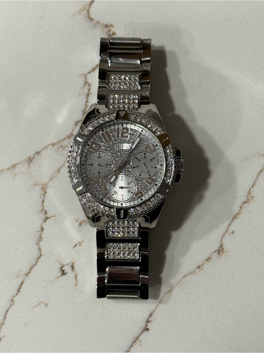 GUESS Silver Crystal Pavé Women's Bracelet Watch